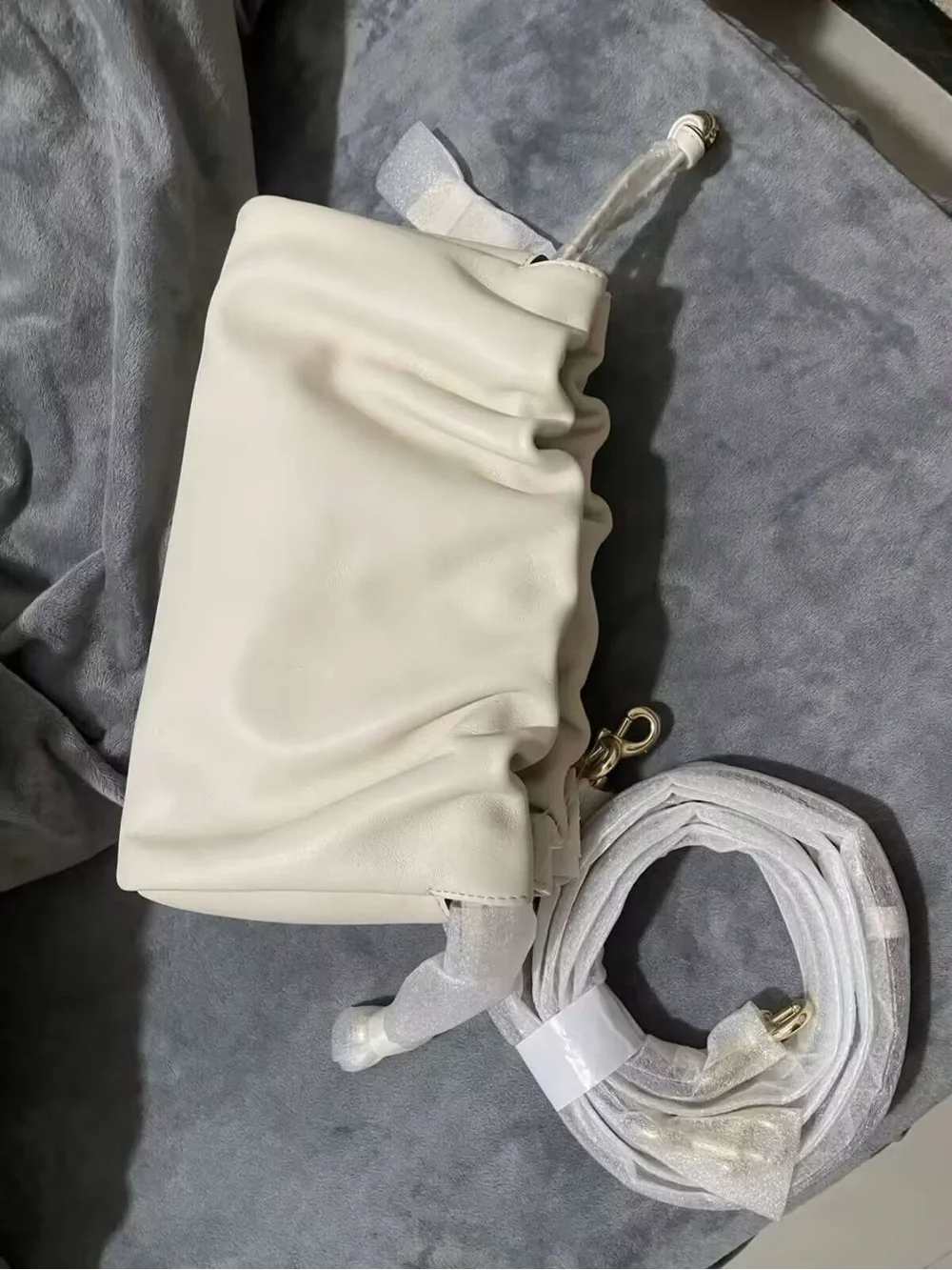 Coach Cream Leather Ruched Crossbody with Gold Hardware
